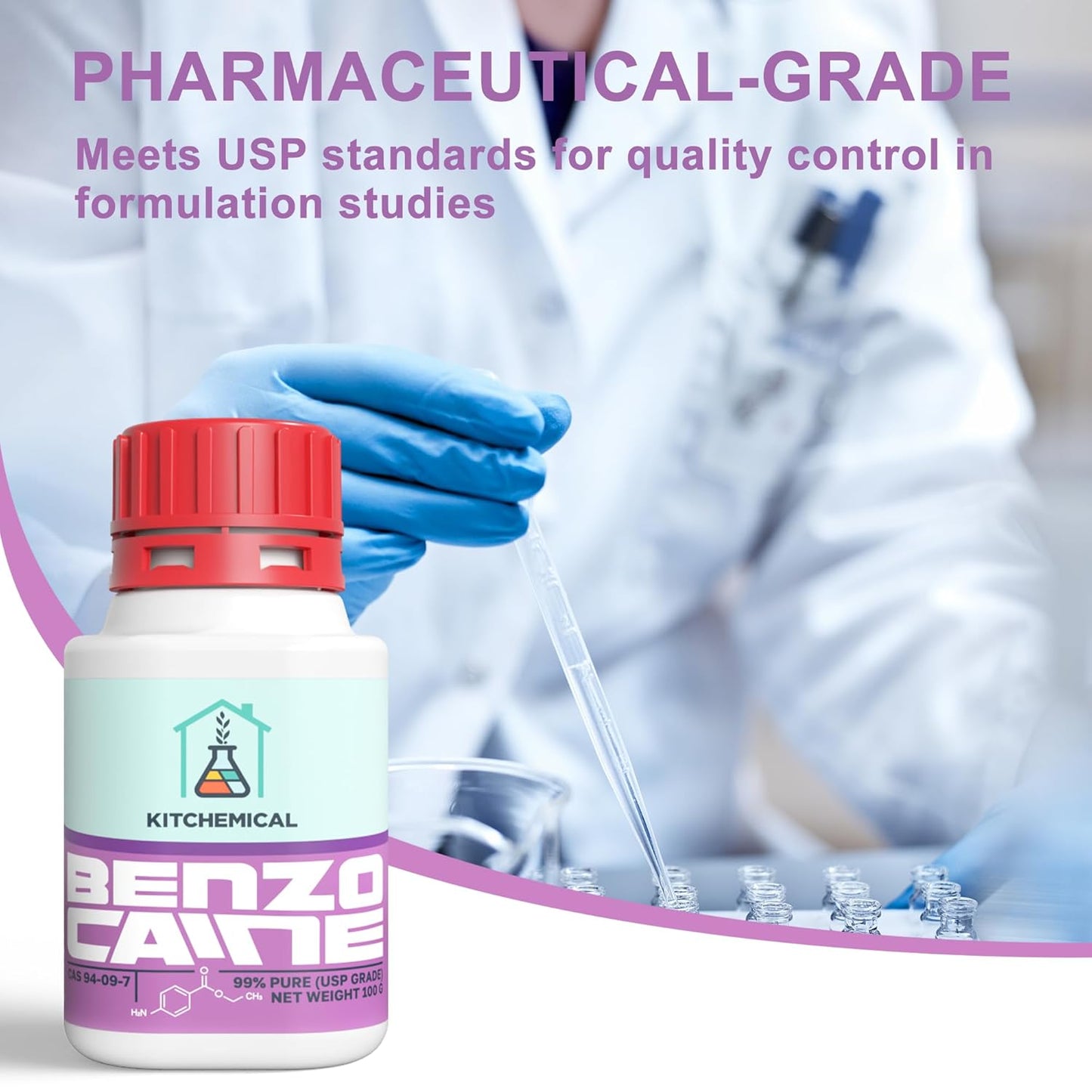 Benzocaine (99% USP Grade), Ultra-Pure Crystalline Powder, 100g