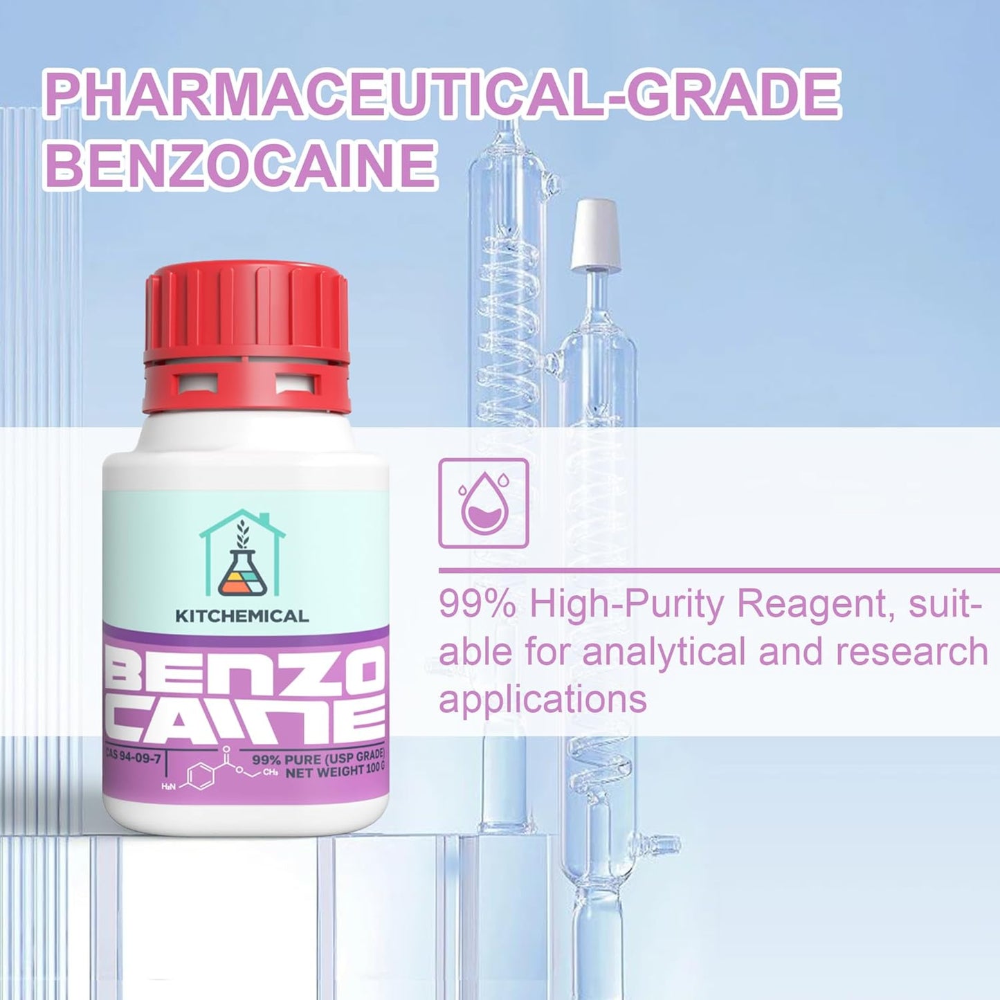 Benzocaine (99% USP Grade), Ultra-Pure Crystalline Powder, 100g