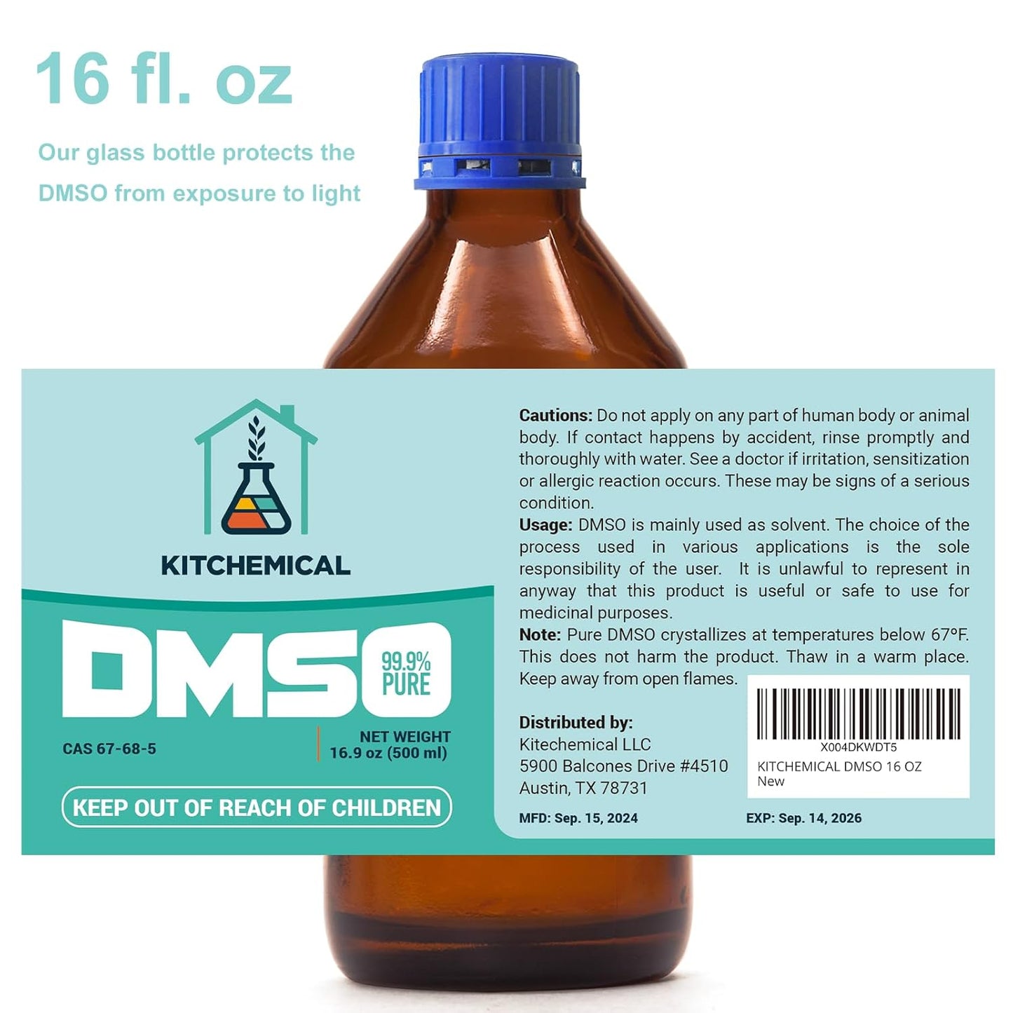 99.9% Pure DMSO in a Glass Bottle, Pure Liquid Dimethyl Sulfoxide 16.9 OZ, Non-Diluted, Low Odor