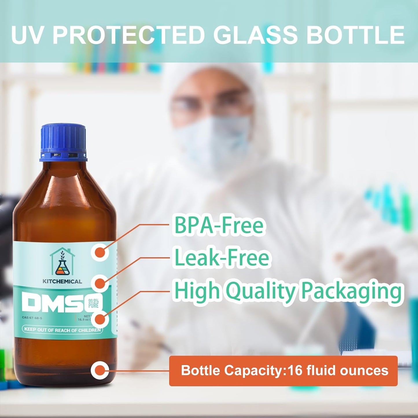 99.9% Pure DMSO in a Glass Bottle, Pure Liquid Dimethyl Sulfoxide 16.9 OZ, Non-Diluted, Low Odor