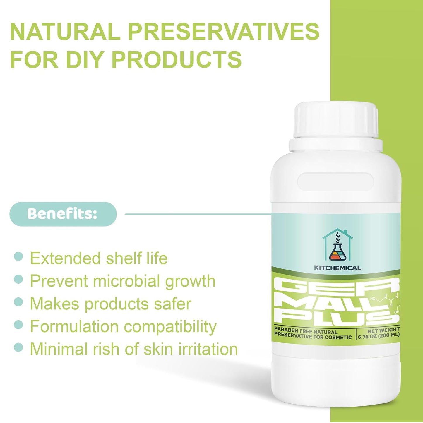 KITCHEMICAL Germall Plus Natural Preservative (6.76 oz / 200 mL), Paraben-Free, Broad-Spectrum Preservative for Lotions, Shampoos, Creams & Water-Based Cosmetics, Safe & Gentle Formula