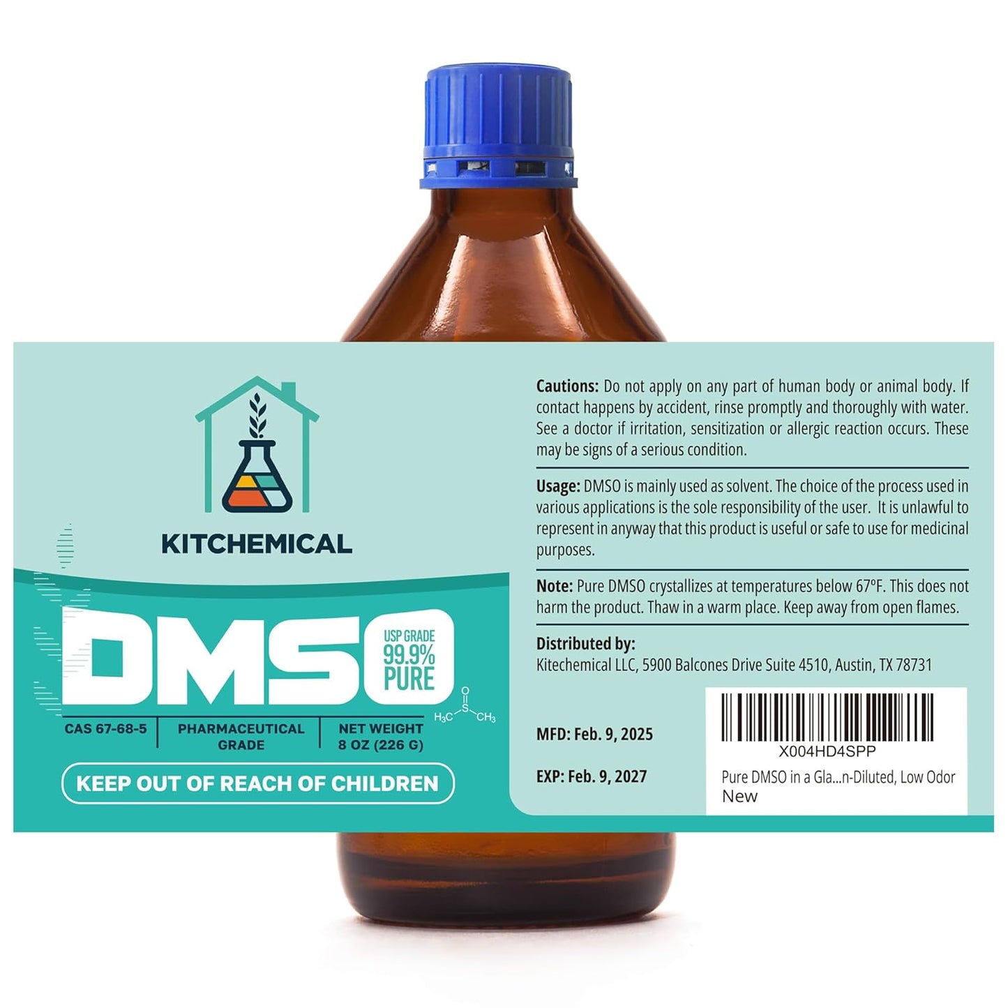 Pharmaceutical Grade 99.9% Pure DMSO in a Glass Bottle, Pure Liquid Dimethyl Sulfoxide 8 OZ, Non-Diluted, Low Odor