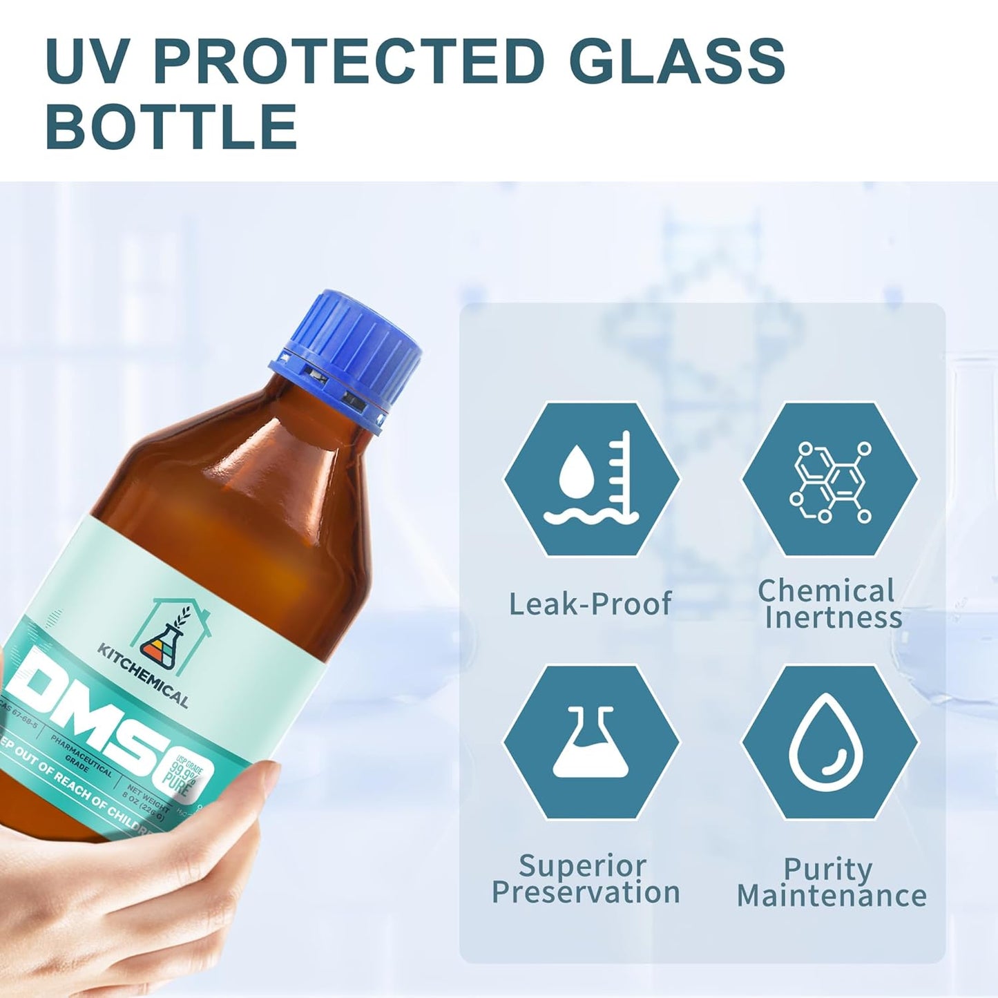 Pharmaceutical Grade 99.9% Pure DMSO in a Glass Bottle, Pure Liquid Dimethyl Sulfoxide 8 OZ, Non-Diluted, Low Odor