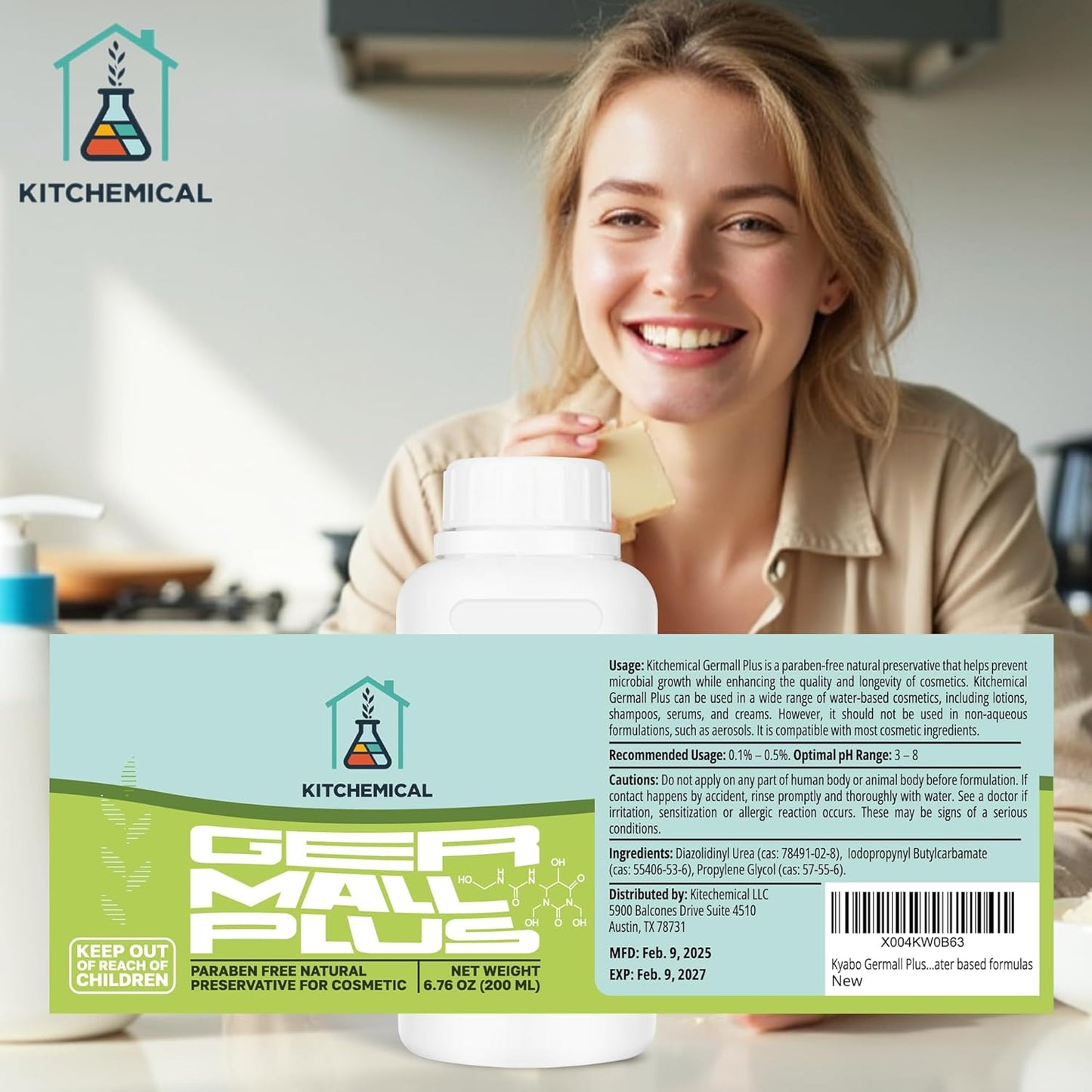 KITCHEMICAL Germall Plus Natural Preservative (6.76 oz / 200 mL), Paraben-Free, Broad-Spectrum Preservative for Lotions, Shampoos, Creams & Water-Based Cosmetics, Safe & Gentle Formula