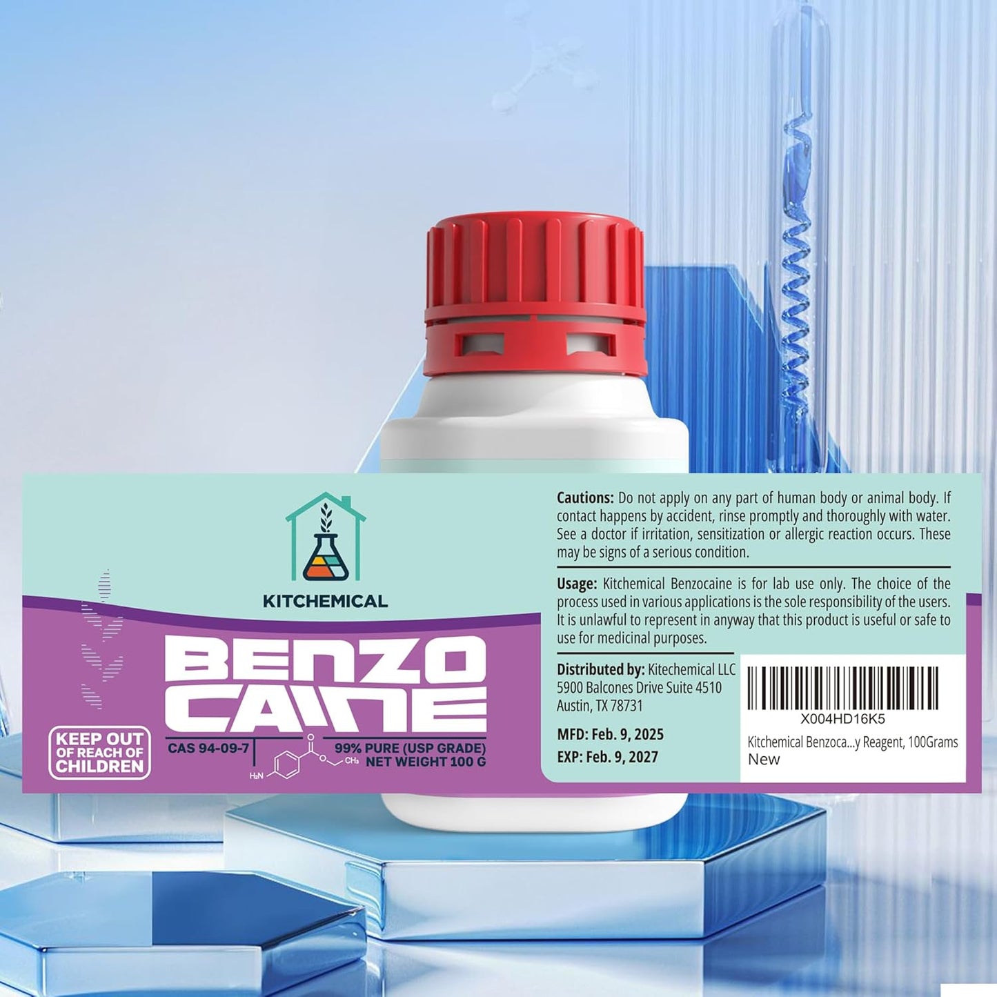 Benzocaine (99% USP Grade), Ultra-Pure Crystalline Powder, 100g