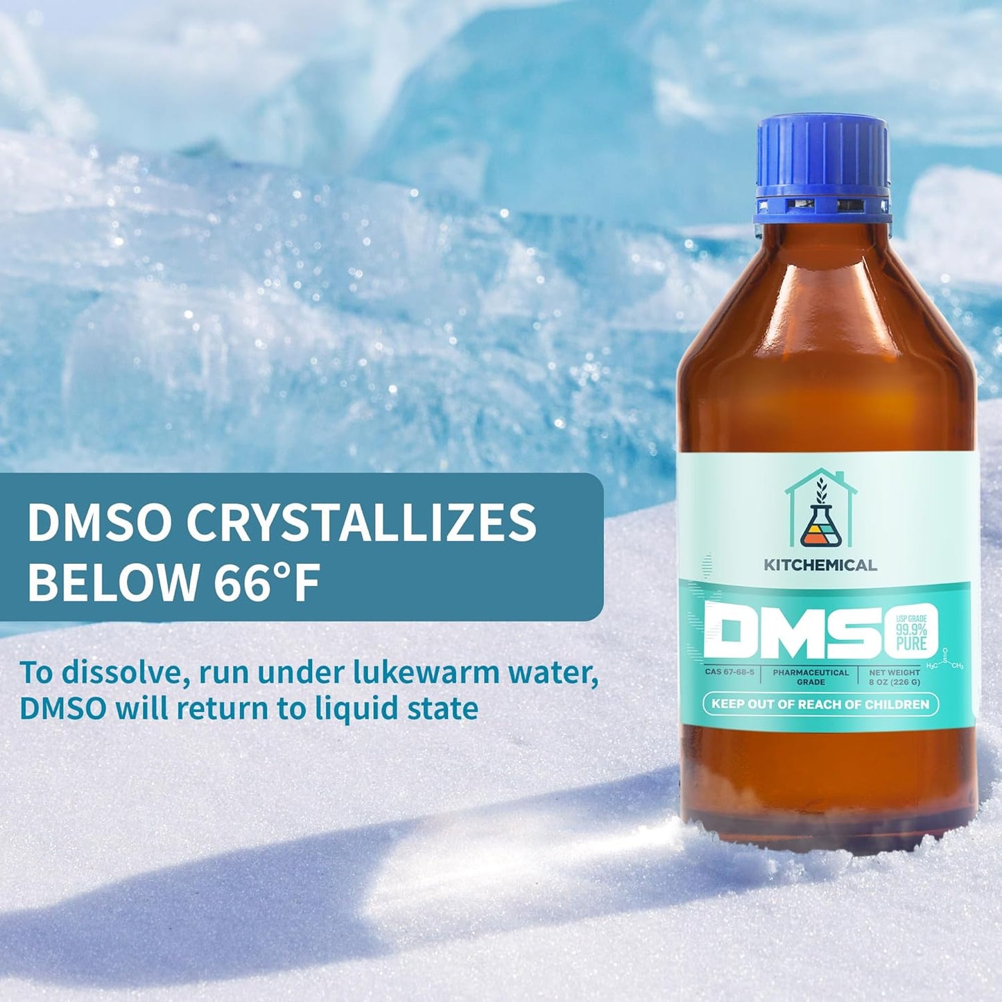 Pharmaceutical Grade 99.9% Pure DMSO in a Glass Bottle, Pure Liquid Dimethyl Sulfoxide 8 OZ, Non-Diluted, Low Odor