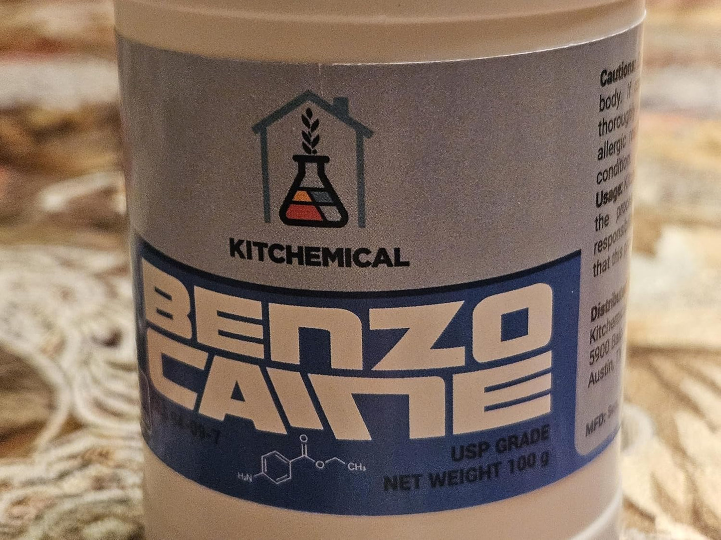 Benzocaine (99% USP Grade), Ultra-Pure Crystalline Powder, 100g
